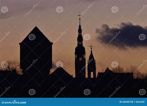 Bautzen stock photo. Image of silhouette, bridge, morning - 64440738