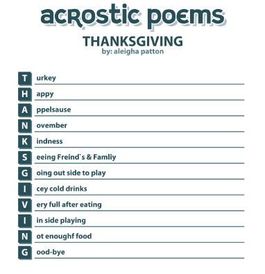 3rd Grade Thanksgiving Acrostic Poems - Willard South Computer Lab