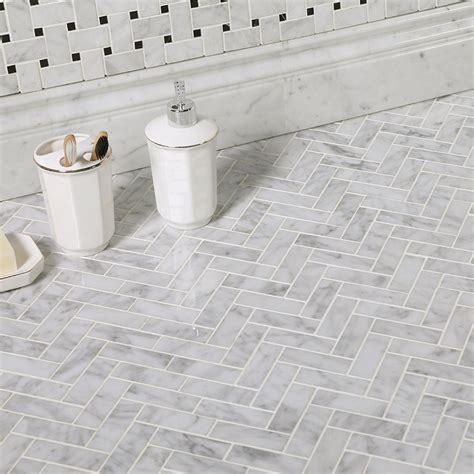 Inspirasi Terpopuler Carrara Marble Herringbone Tile