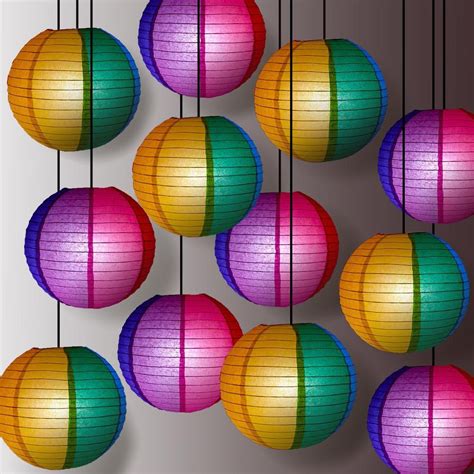 14 Rainbow Multi-Color Paper Lantern, Even Ribbing, Hanging Decoration (12-PACK ...