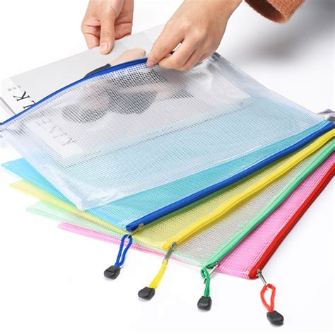 10 PCS Zipper Plastic Mesh Document File Bag, Random Color – Alexnld.com