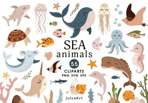 Sea Animals Clipart Boho Sea Life Svg Bohemian Undersea - Etsy