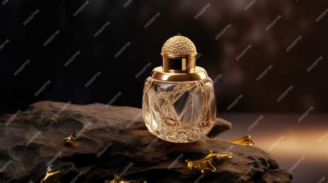 Premium Photo | Product photo showcases a luxurious gold perfume bottle with a golden chrome and ...