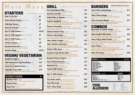 Menu at Jakes Cocktail Bar And Grill, Antrim