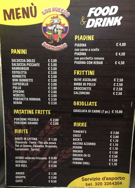 Menu at Los Pollos Hermanos restaurant, Maglie