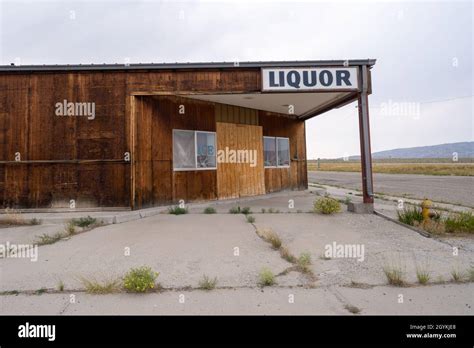 Jeffrey City, Wyoming - August 5, 2021: The abandoned liquor store in the ghost town and former ...