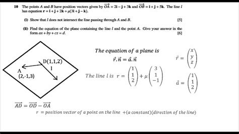 CIE A-Level Maths: Vectors: Equation of Plane. Question no. 10)ii ...