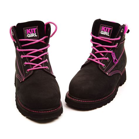 Womens Steel Cap Toe Work Boots (PPE) in Black/Pink from Work Kit Girl