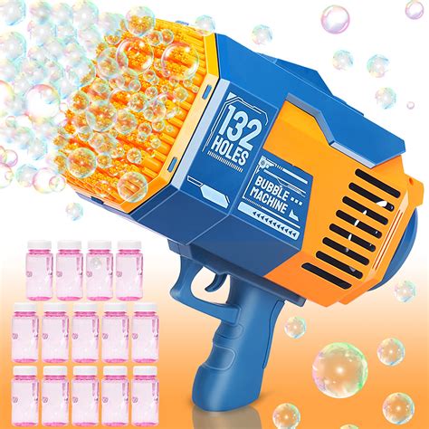 Bubble Gun, Upgraded 132-hole Bubble Machine Gun with Color Light, Bazooka Bubble Machine ...