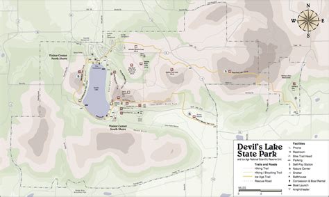 Hiking Map of Devils Lake State Park, Baraboo, Wisconsin