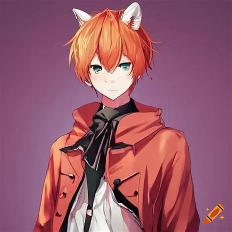 Anime fox boy pink coat white shirt orange hair on Craiyon