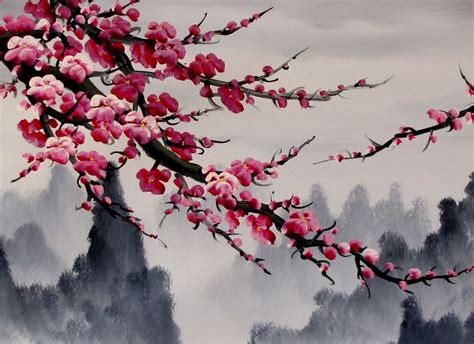 Chinese Feng Shui Painting, Chinese Cherry Blossom Painting | Cherry blossom art, Cherry blossom ...
