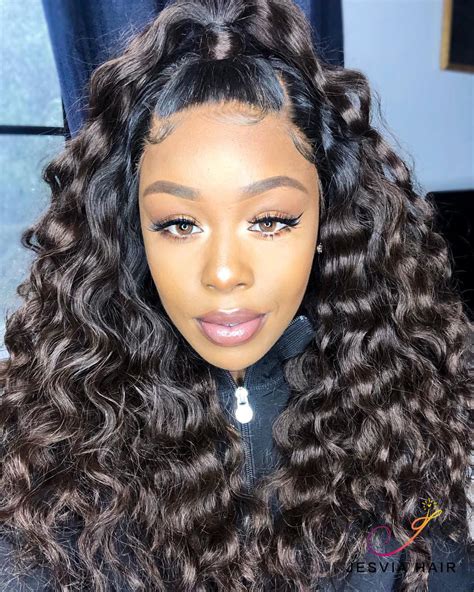 Jesvia Hair 250% Density 360 Pre Plucked Lace Frontal Wig with Baby Hair Around Deep Wave-DWW360 ...