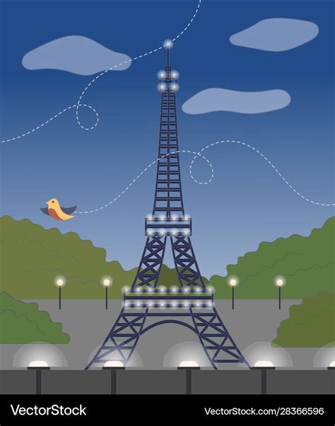 Evening view eiffel tower front Royalty Free Vector Image