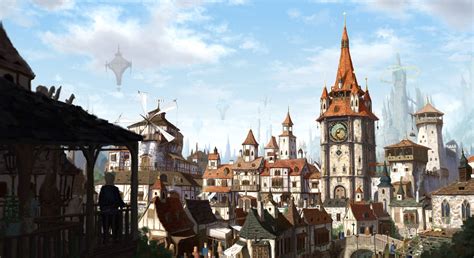 castle, fantasy city, medieval, church, city, windmill, fantasy art, HD Wallpaper | Rare Gallery