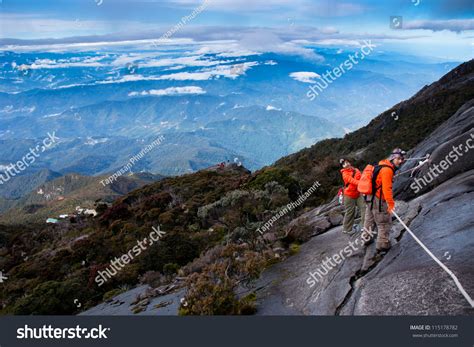 Tourists Climbing Mount Kinabalu In Kinabalu National Park. Kota Kinabalu - Malasia. Stock Photo ...