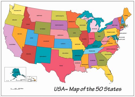 50 States Map With Names - Printable Map