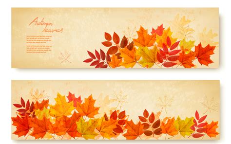 two retro autumn banners with leaves vector free download