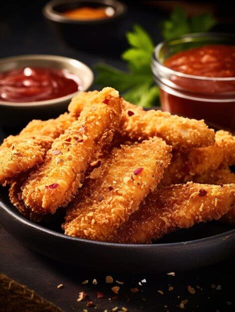 Premium Photo | Crispy chicken strips with dipping sauce