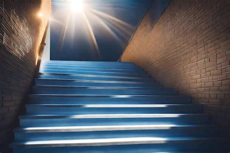 Premium AI Image | stairs with a brick wall and a light shining on it