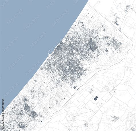 Satellite view of the Gaza Strip North side. Streets housing and ...