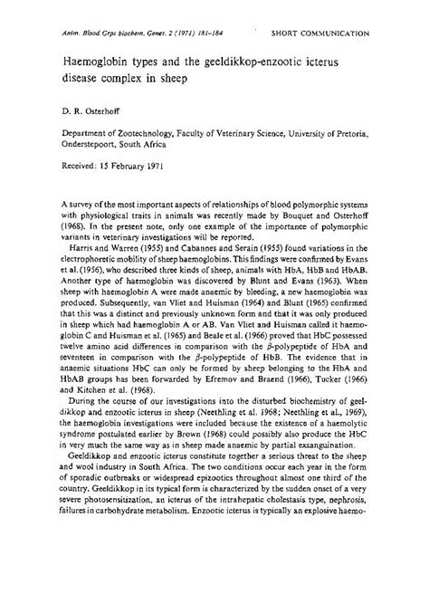 (PDF) Haemoglobin types and the geeldikkop-enzootic icterus disease complex in sheep - DOKUMEN.TIPS