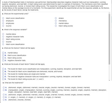 Solved A study of Machiavellian traits in mechanics was | Chegg.com