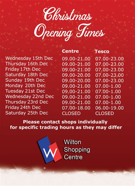 Christmas Opening Hours 2021 - Wilton Shopping Centre