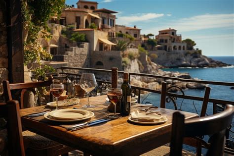 Premium AI Image | Restaurant in the Mediterranean An outdoor dinner