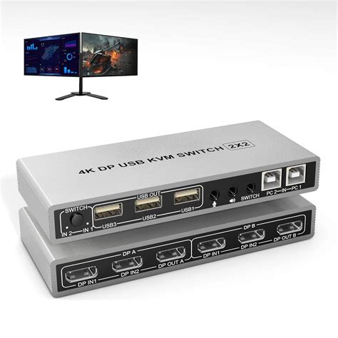 Buy KVM Switch Dual Monitor DisplayPort 4K@60Hz Extended Display, DP 1.2 KVM Switch 2 in 2 Out ...