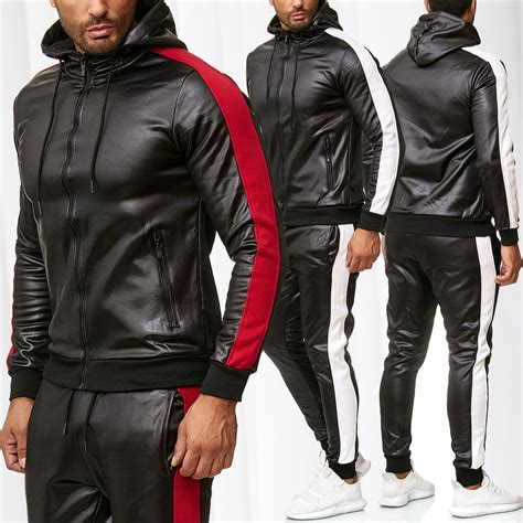 Mens Tracksuit Streetwear Set Leather Optics Homewear Jogging Suit ...