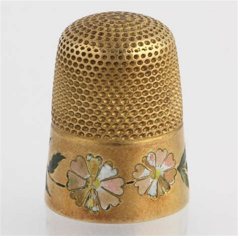 Antique Gold Thimbles | Vintage Thimble Enameled 14k Yellow Gold Sewing Floral Flower ...