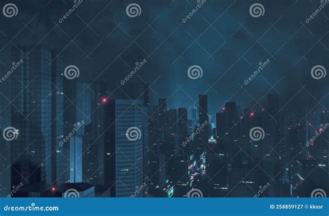 Futuristic Virtual Sci Fi City. Many High Sky Scrapper Building Towers Stock Illustration ...