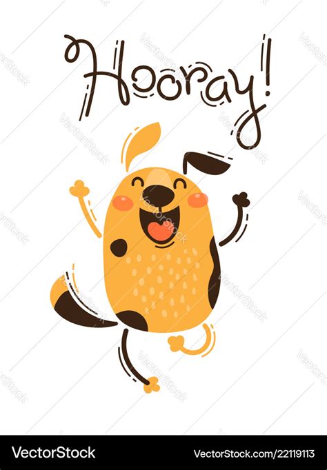 Funny dog yells hooray in Royalty Free Vector Image