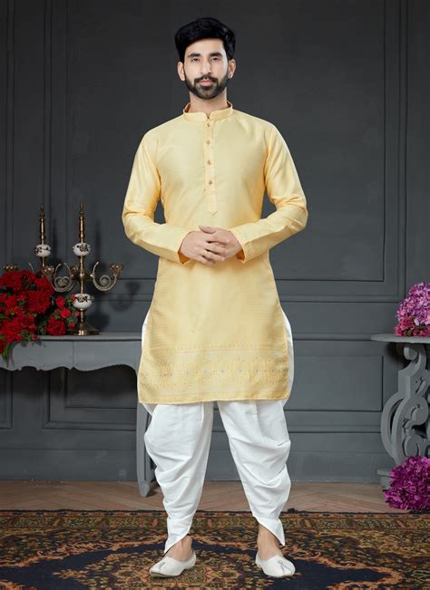 Buy Silk Yellow Dhoti Kurta Online : 238907