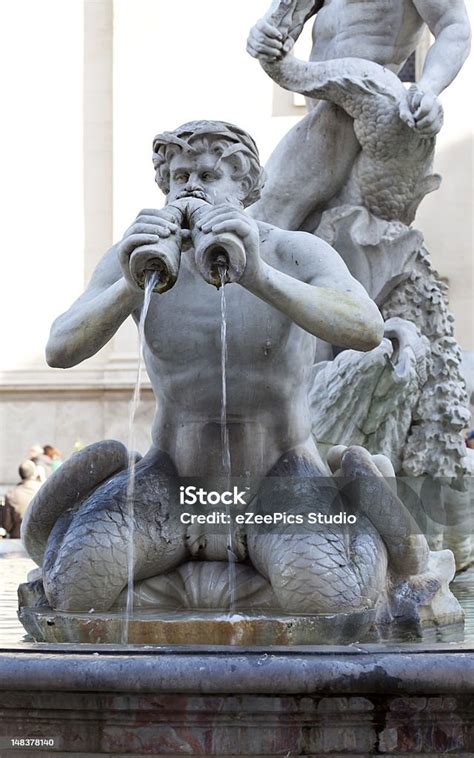 Marble Triton Fountain Of The Moor Rome Stock Photo - Download Image ...