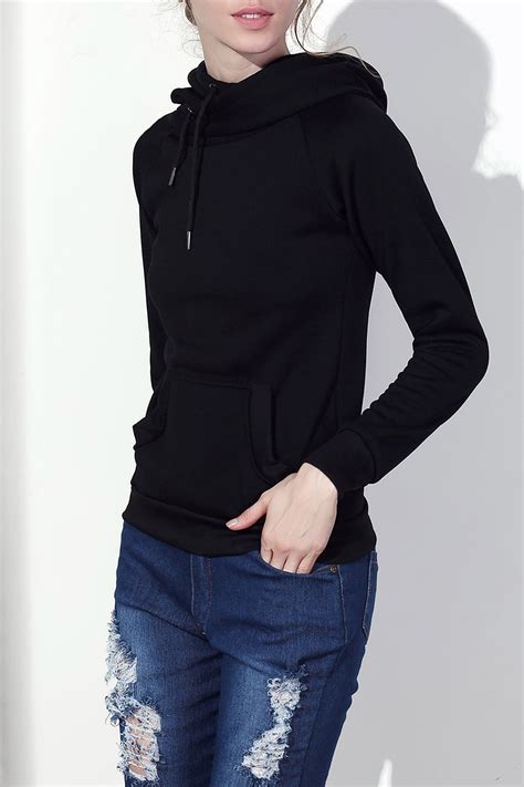 Stylish Hooded Long Sleeve Drawstring Solid Color Women's Hoodie - Black - 2N62996913 Size M ...