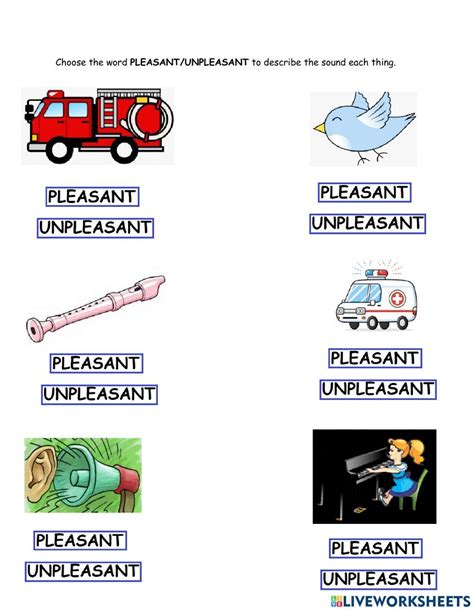 Pleasant and unpleasant sounds worksheet