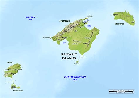 Blue Green Atlas - Free relief map of Spain - Balearic Islands (Islas Baleares)