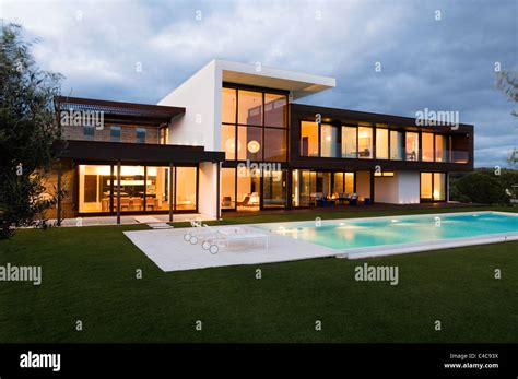 front elevation at dusk of modern villa in Spain Stock Photo: 37149950 - Alamy