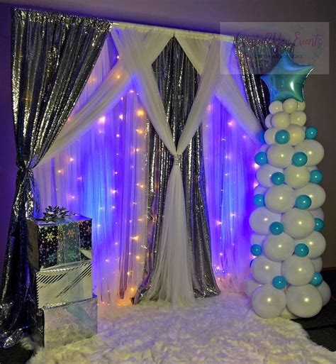 I created this backdrop for a #WinterWonderland Party ️ Winter Birthday Parties, Sweet 16 ...