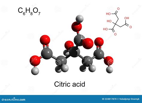 Chemical Formula, Skeletal Formula and 3D Ball-and-stick Model of Citric Acid, White Background ...