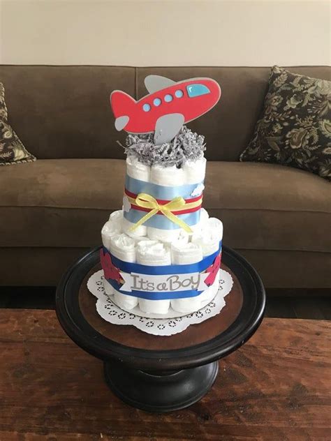 Airplane Diaper Cake Two Tier baby shower centerpiece or gift | Etsy in ...