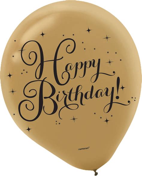 "Happy Birthday" Round Latex Balloons, Gold/Black, 12-in, 15-pk, for ...