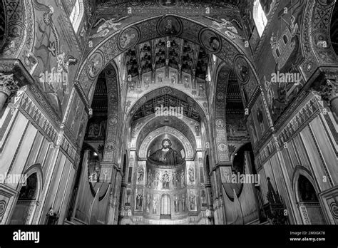 The Interior Of Monreale Cathedral, Palermo, Sicily, Italy Stock Photo ...