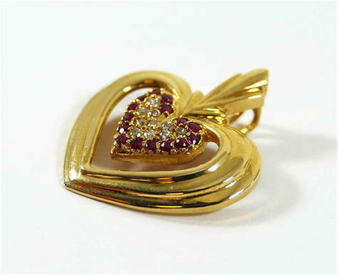 Heart Shape 14k Yellow Gold Ruby & Diamond Pendant | TNS Diamonds ...