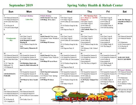 September Activity Calendar - Spring Valley Senior Living and Health ...