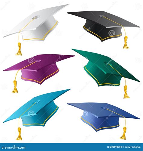 Graduate Student Caps Collection in Different Colors. Set of Realistic Graduation Hats Isolated ...