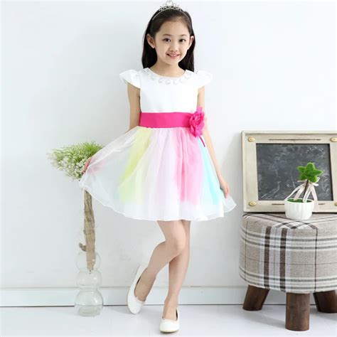 2015 new arrival rainbow mesh princess dress kids clothes baby girl ...