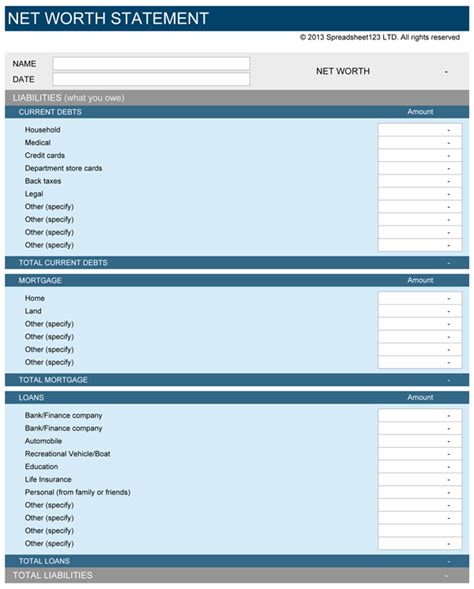 95+ Imposing Net Worth Statement Template - Template Ideas